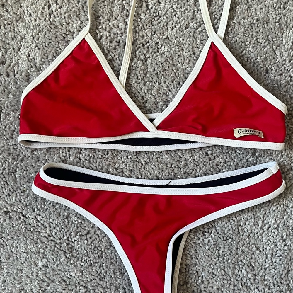 Chooks la red and white bikini